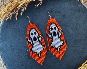 Orange Halloween earrings, Halloween ghost, Halloween gift, ghost earring, gothic earring, halloween jewelry, gothic jewelry