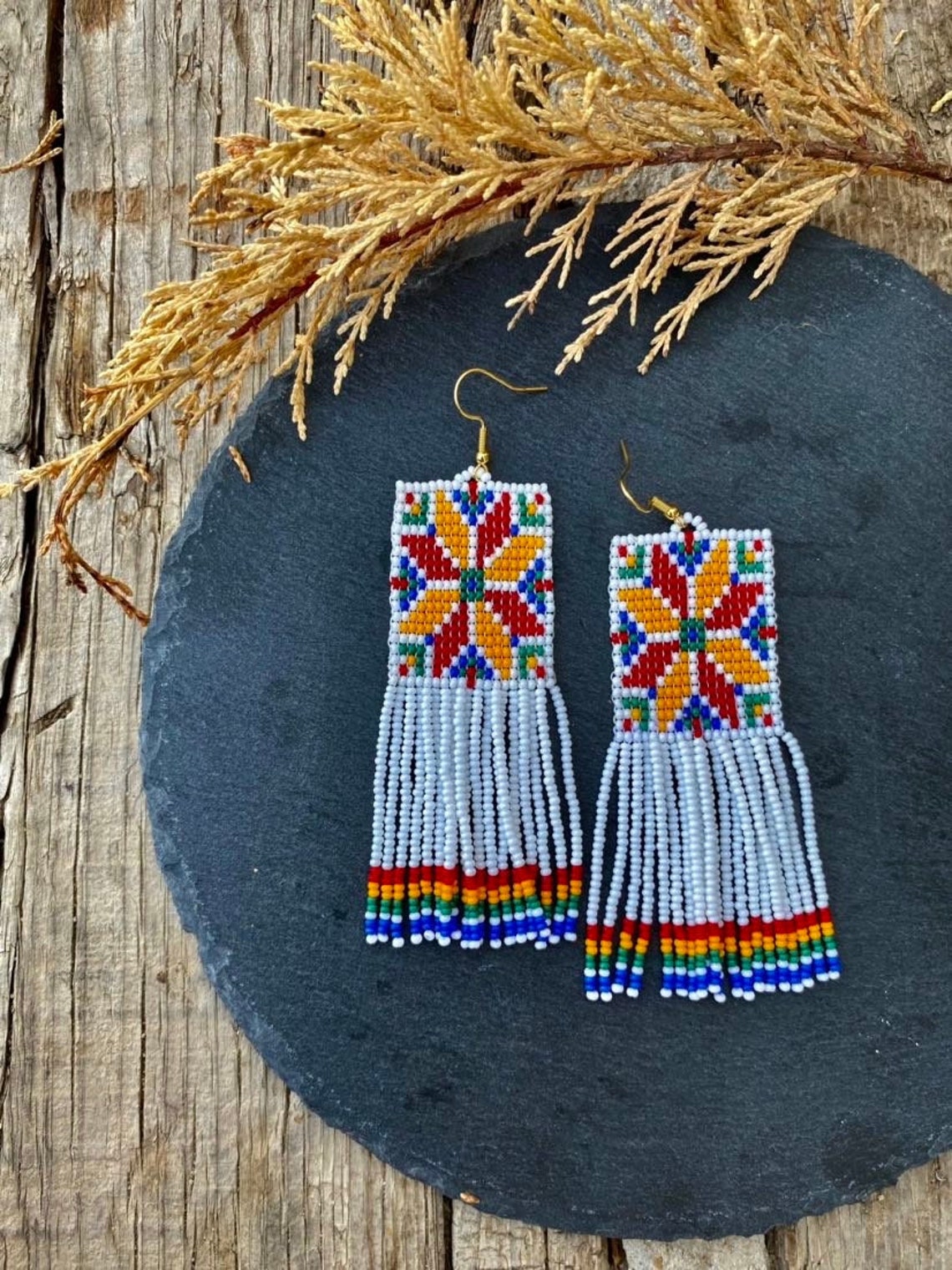 Traditional Beaded Earrings Square Fringe Earrings Ethnic Long - Etsy