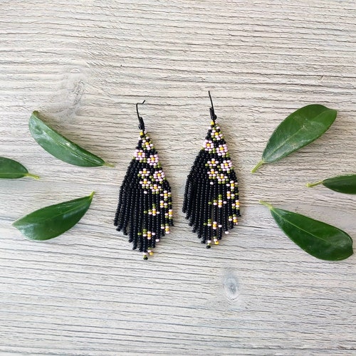 Small Spring Beaded Fringe Earrings Seed Bead Earrings Dangle Etsy