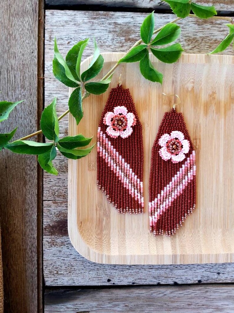 Handwoven Beaded Earrings Vibrant Pink Flower Earring Modern Etsy