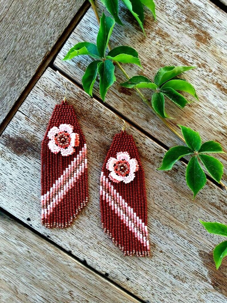 Handwoven Beaded Earrings Vibrant Pink Flower Earring Modern Etsy