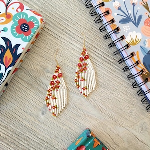 Small spring beaded fringe earrings seed bead earrings dangle boho earrings chandelier earrings native bead earrings colorful earrings