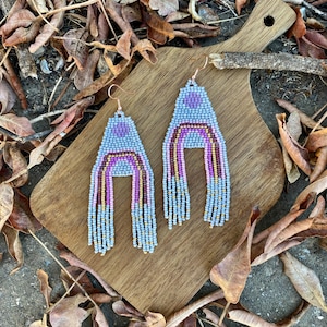 Beige-gray beaded earrings Long earrings Fringe earrings Ombre earrings Seed bead earrings Chandelier earring Boho beadwork earrings Dangle