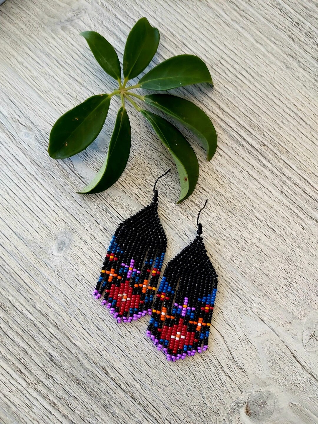 Ethnic Floral Beaded Fringe Earrings Seed Bead Earrings Dangle Boho ...