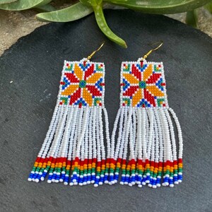 Traditional Beaded Earrings Square Fringe Earrings Ethnic Long - Etsy