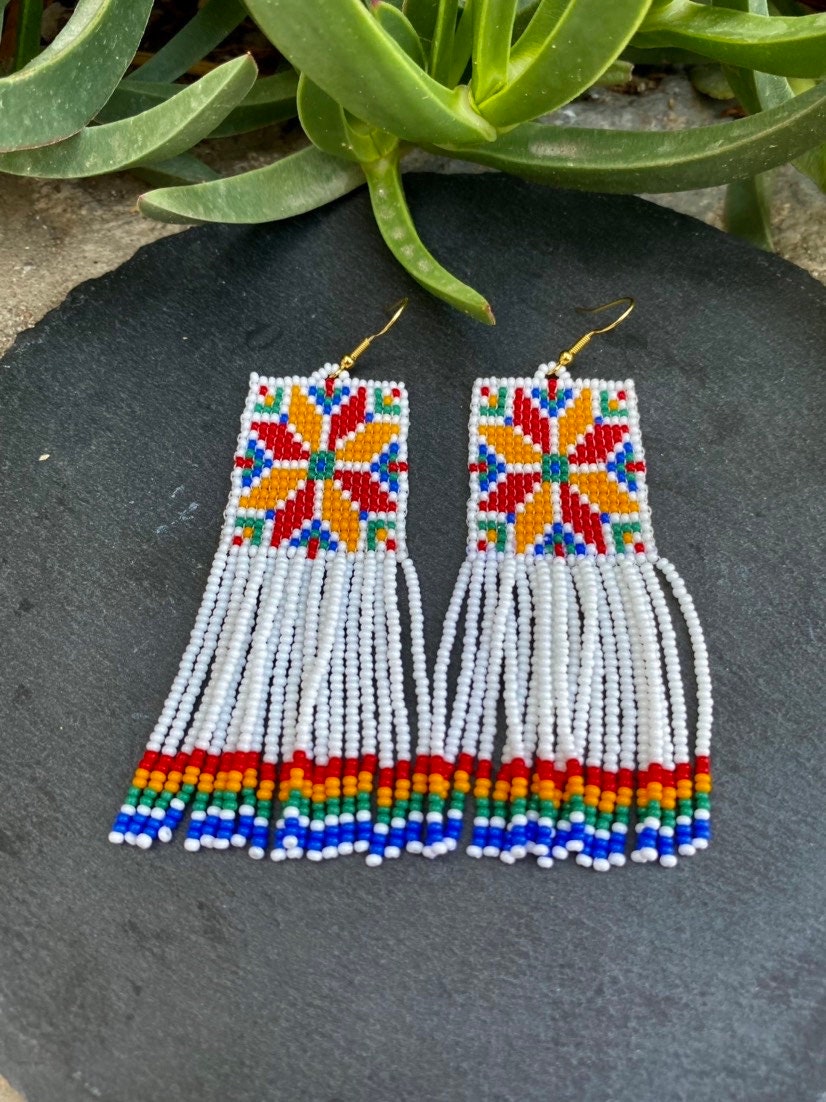 Traditional Beaded Earrings Square Fringe Earrings Ethnic Long - Etsy