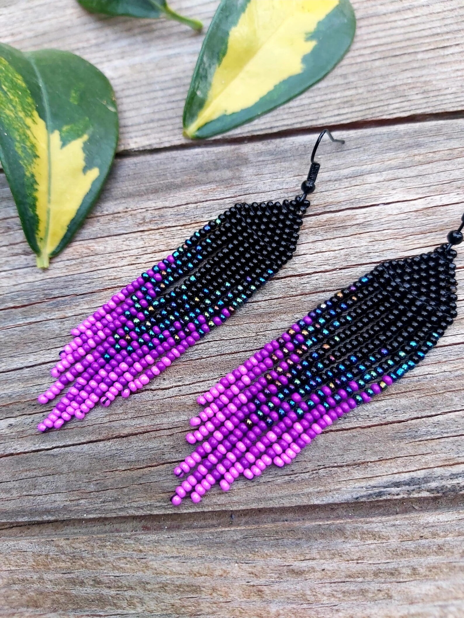 Purple Ombre Beaded Fringe Earrings Seed Bead Earrings Dangle - Etsy