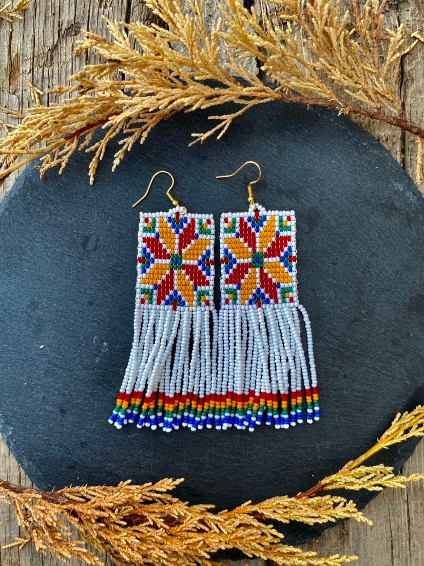 Traditional Beaded Earrings Square Fringe Earrings Ethnic Long - Etsy