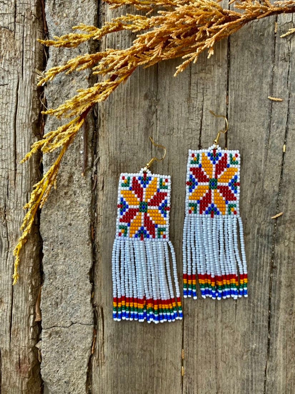 Traditional Beaded Earrings Square Fringe Earrings Ethnic Long - Etsy