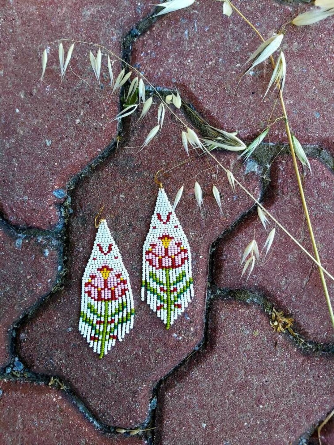 Pink Tulip Beaded Fringe Earrings Seed Bead Earrings Dangle Boho ...