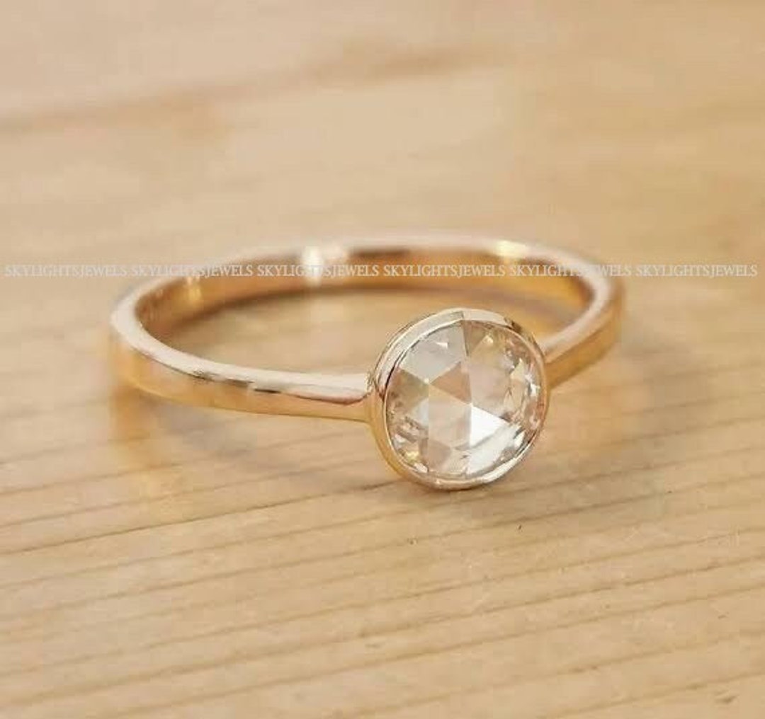 Round Rose Cut Bezel Set Ring 1.33 CT Rose Cut Colorless - Etsy