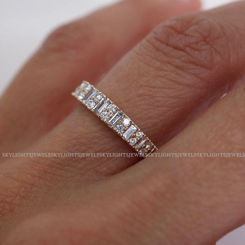 3 CT Unique Radiant Cut Bridal Set Baguette And Round Moissanite Wedding Band Gift For Her Wedding Ring 18K Gold Ring Promise Ring image 4