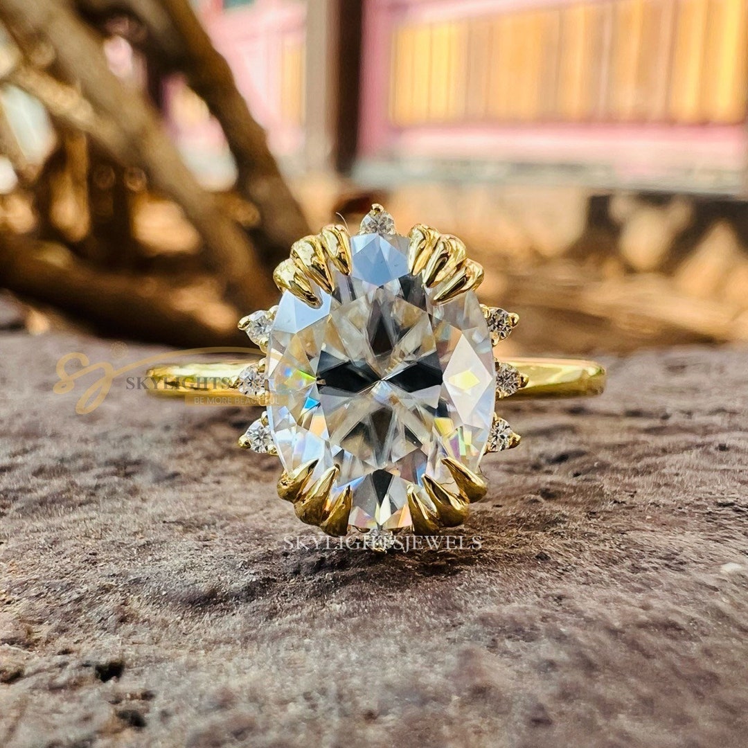 2.50 CT Oval Moissanite Engagement Ring 14k Solid Gold Ring Oval Cut ...