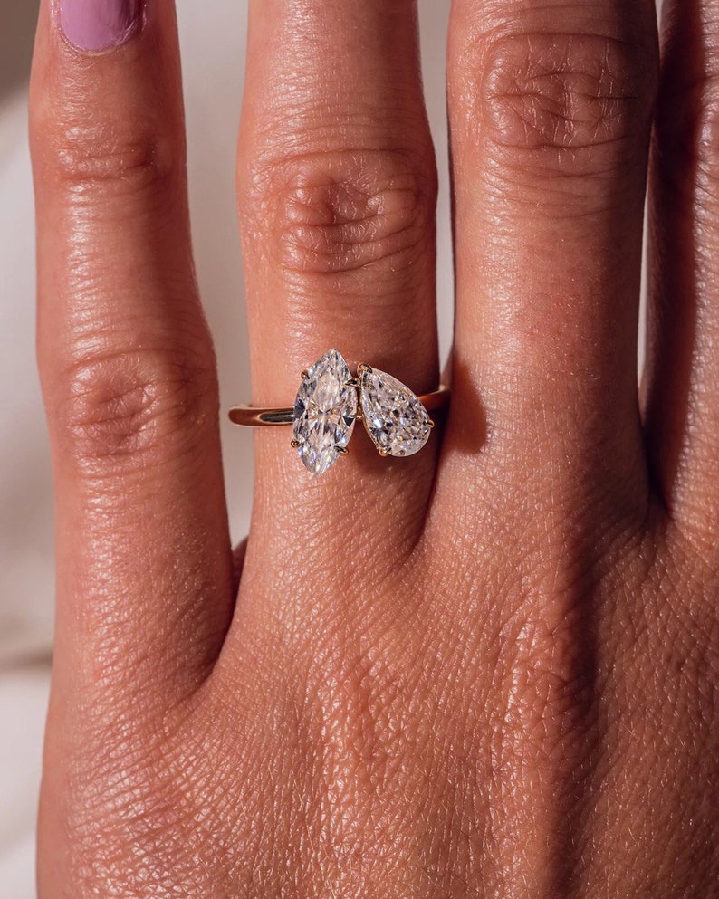 Marquise and Pear Cut Toi Et Moi Ring Two Stone Moissanite Etsy