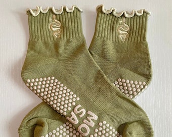 Embroidered Snake Grip Socks – Non-Slip Pilates Barre Socks