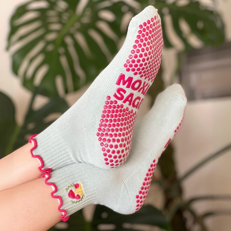 Pilates Grip Socks Shroom & Snails Embroidered Grippy Socks With Frills