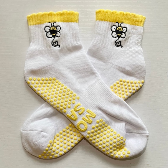 Bee Embroidered Pilates Socks – Frilled Grippy Yoga Barre Socks