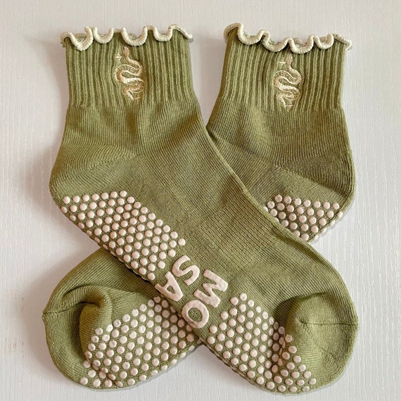 Embroidered Snake Grip Socks – Non-Slip Pilates Barre Socks