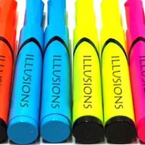 May include: A set of ten highlighters in various colors, including green, orange, red, blue, yellow, pink, and purple. Each highlighter has the word "ILLUSIONS" printed on the side.