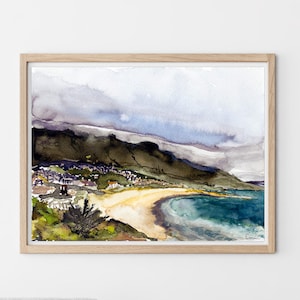 Table Mountain Art Print | Cape Town South Africa | Watercolor Painting Seaside | 24x18 Art Poster | Landscape Wall Art | Premium Print