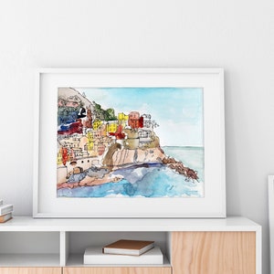 Tuscany Italy Watercolor Printable | Mediterranean Seaside Landscape | Travel Sketch Wall Decor | Digital Art Print | Instant Download