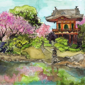 Japanese Cherry Tree Watercolor | Zen Garden Art | Meditation & Inspiration | Printable Wall Decor | Digital Print | Instant Download