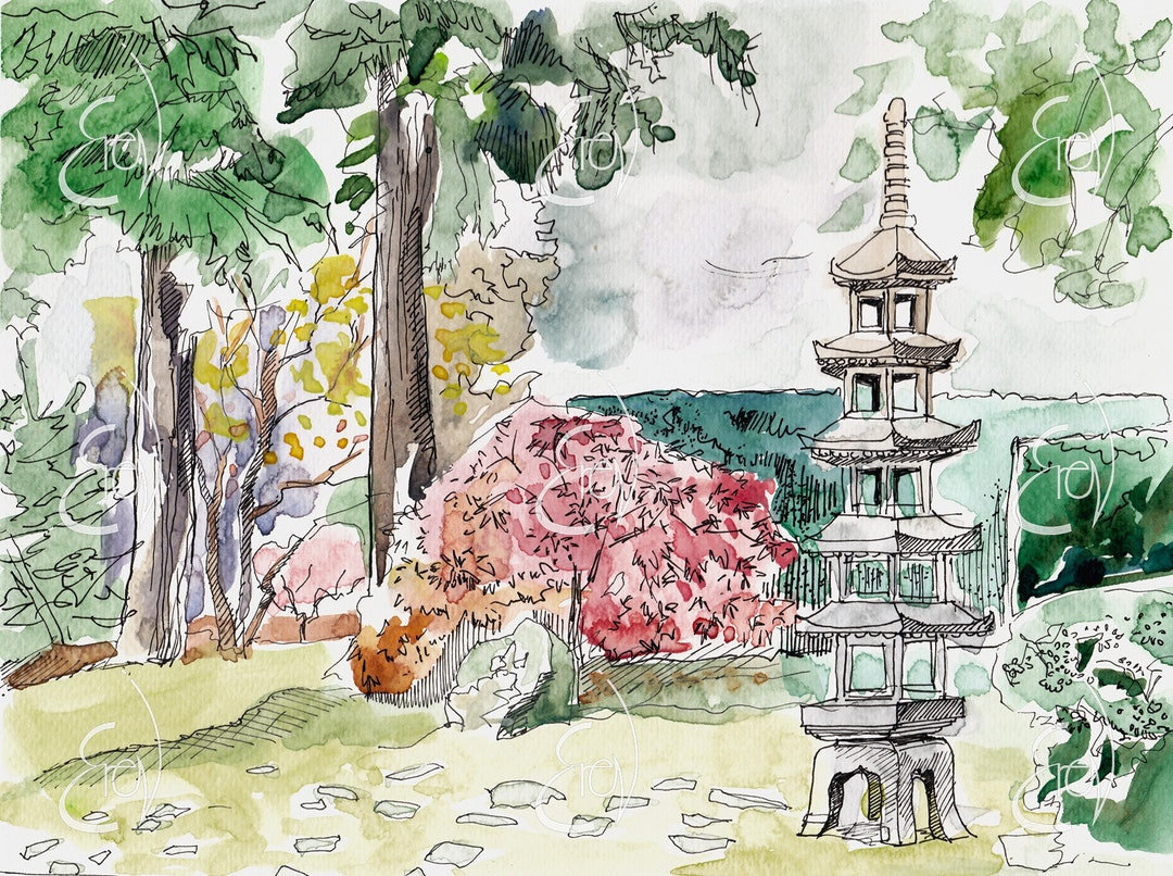Zen Garden Art Print Japanese Watercolor Painting Watercolour Nature ...