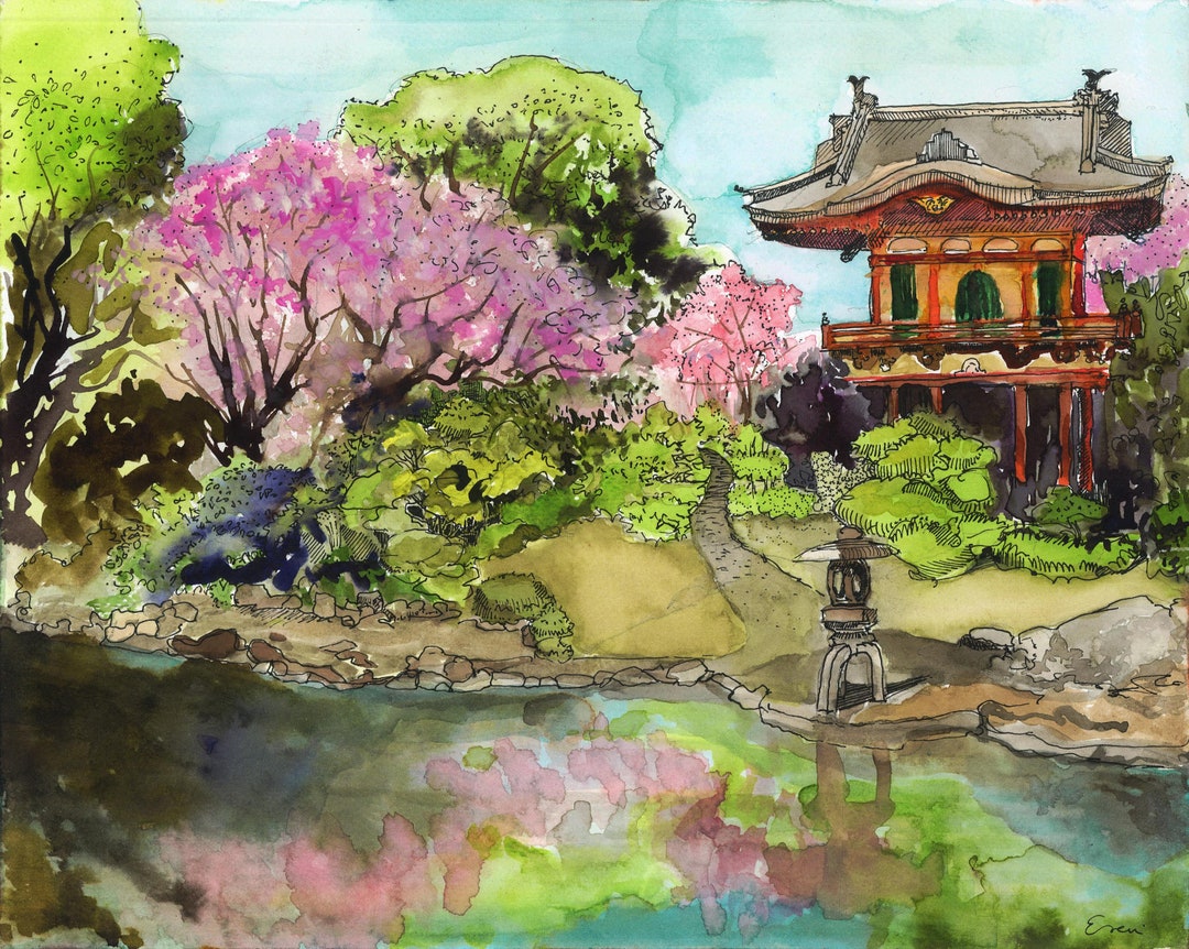 Japanese Cherry Tree Watercolor | Zen Garden Art | Meditation ...