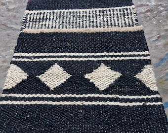 Handwoven Black Hemp Jute Rug: Boho Farmhouse Area Carpet