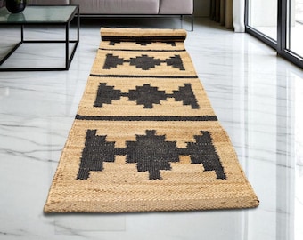 Black & Natural Jute Runner: Boho Stair, Hallway Rug