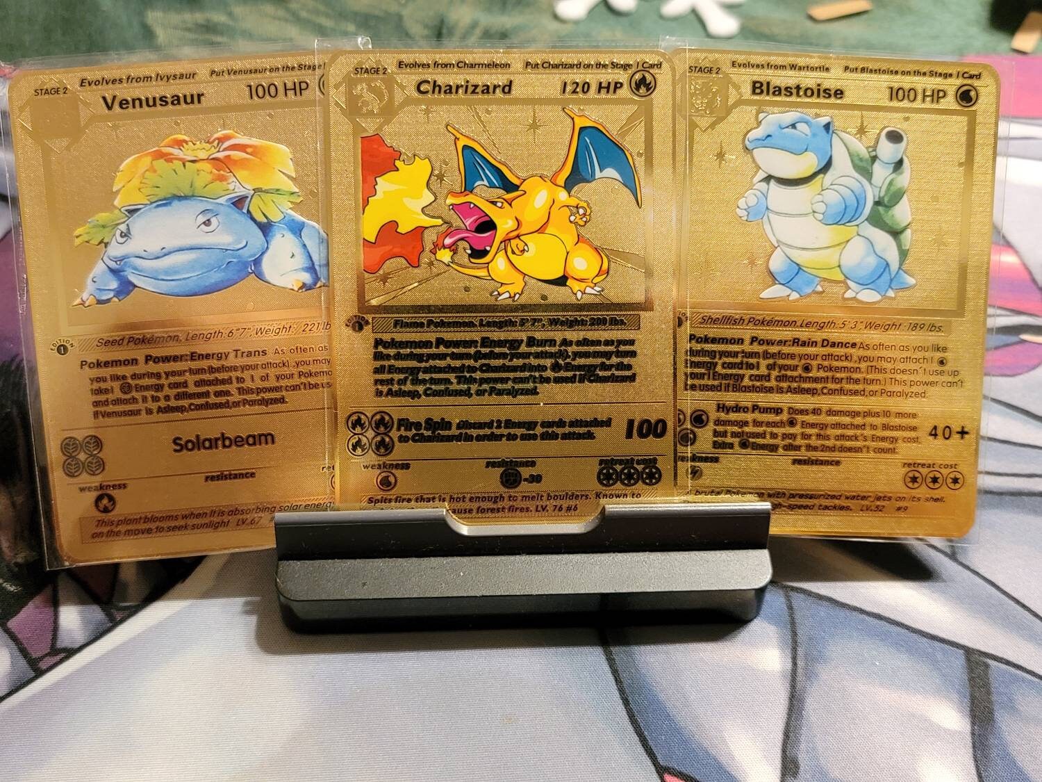 High HP Pokemon Gold Metal Super Card English Spanish Blastoise Venusaur  Raichu Charizard Pikachu Battle Collection Rare Gift