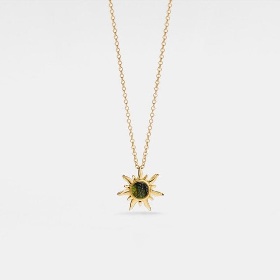 14K Gold Moldavite Pendant Necklace: High Vibration Sterling