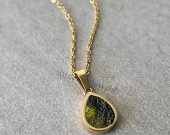 14K gouden A-klasse gecertificeerde moldavieten uit Chlum, Tsjechië | 925 sterlingzilver, 18k geel/roségoud verguld | Sieraden met hoge trillingen