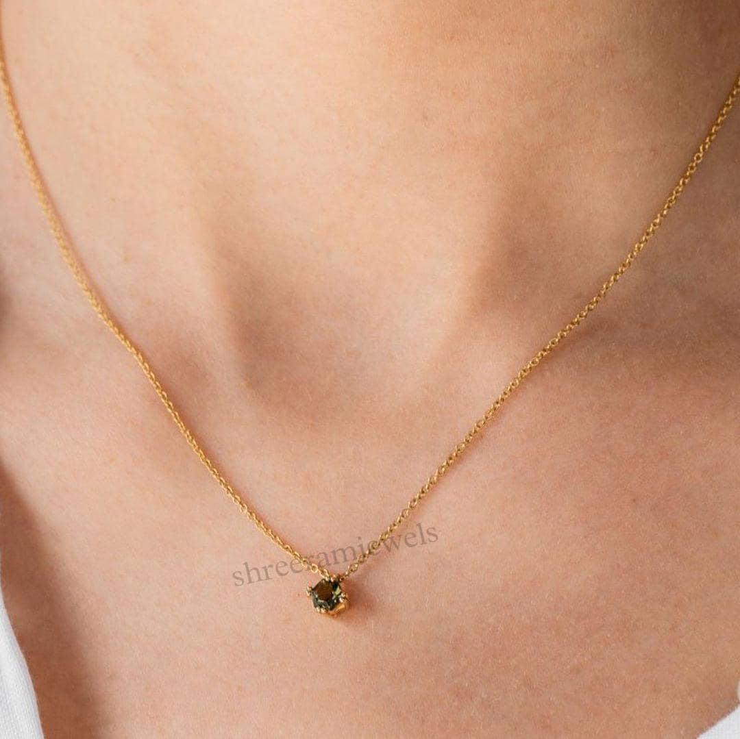 モルダバイトペンダントネックレス：六角形スターリングシルバー、18K