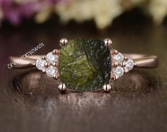 Natural Raw Moldavite Gemstone Silver Ring | Engagement Ring| Anniversary Gift | Genuine Moldavite | Authentic Moldavite | Christmas Gift