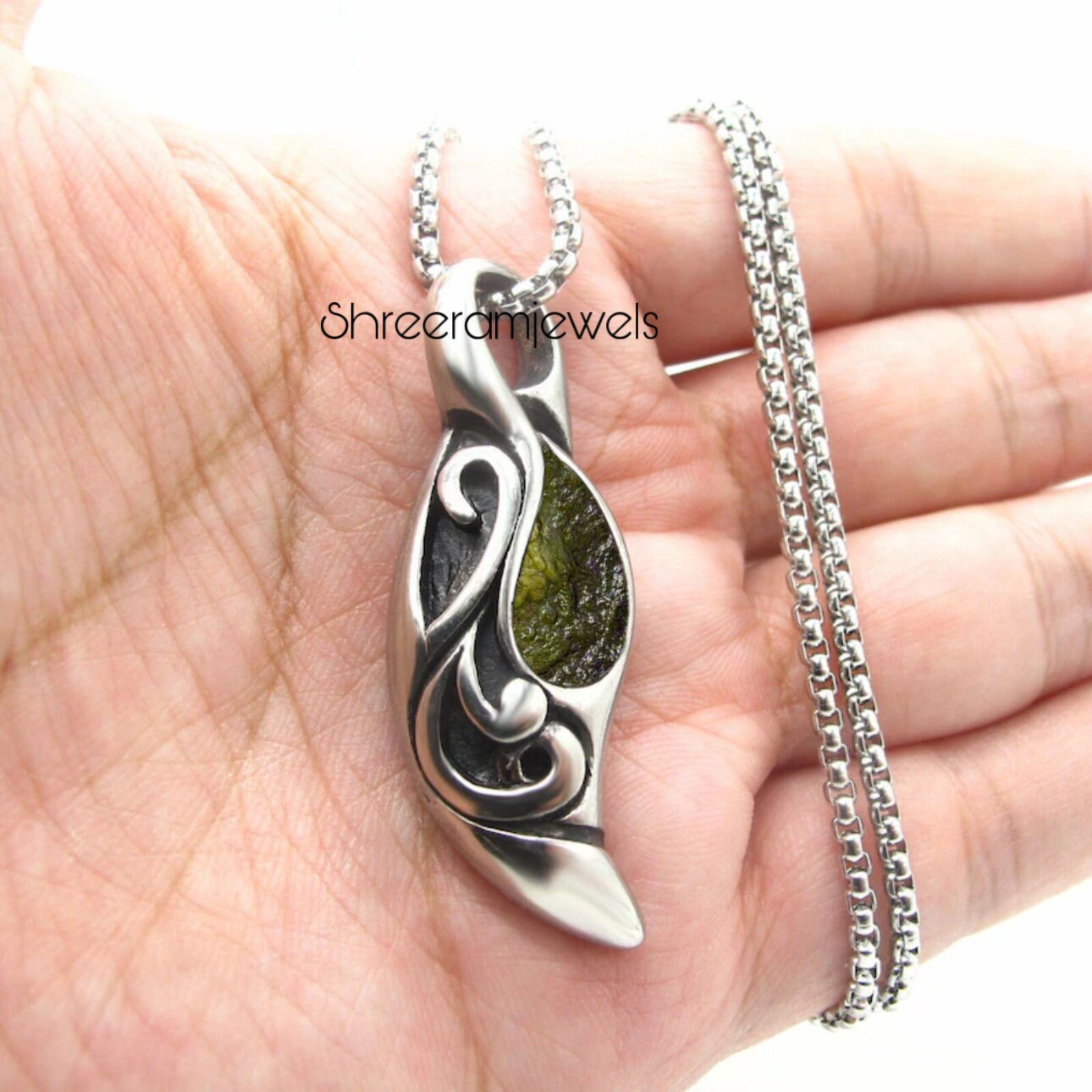 Natural Raw Moldavite Gemstone Pendant In Sterling Silver | Anniversary Gift | Women's Jewelry | Gift For Her | Silver Jewelry |