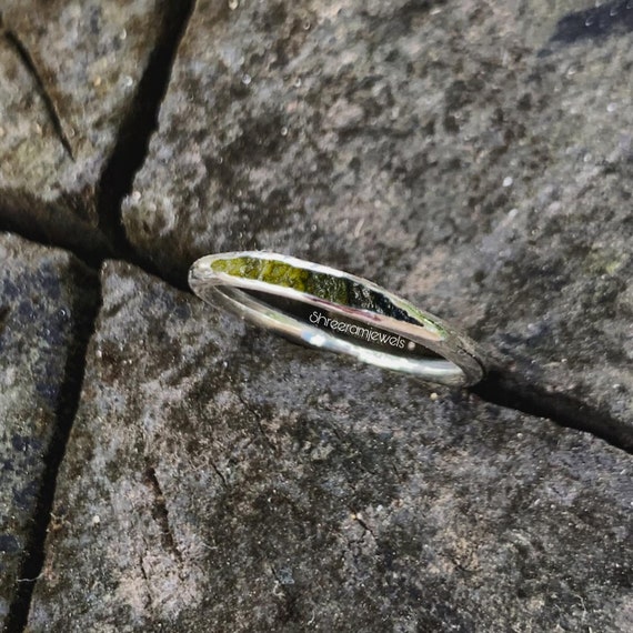 Handmade Authentic Moldavite Ring: Sterling Silver Meteorite Jewelry