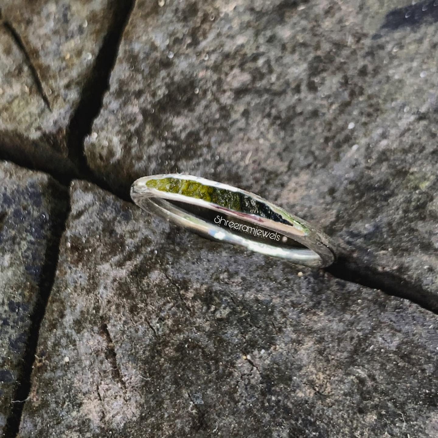 Handmade Authentic Moldavite Ring: Sterling Silver Meteorite Jewelry