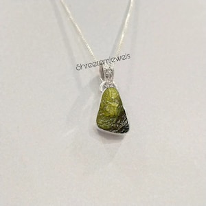 Genuine Moldavite Pendant: Rough Gemstone, Sterling Silver, Handmade Jewelry