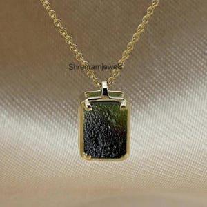 14K Gold Moldavite Pendant: High Vibration Sterling Silver Jewelry