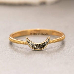 Anello in argento grezzo con pirite naturale, anello con soldi fatto a mano in argento sterling con luna lunga, anello in pirite/pirite genuina, regalo 100% fatto a mano per lei