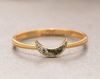 Natürlicher Pyrit Rohsilber Ring Langer Mond Sterling Silber Handgemachter Geld Ring Pyrit/echter Pyrit 100% Handgemachtes Geschenk für ihren Ring