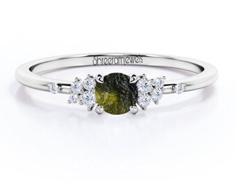 Natural Raw Moldavite Gemstone Ring in Sterling Silver | Engagement Ring| Anniversary Gift| Women's Jewelry| Moldavite Jewelry| Gift For Her