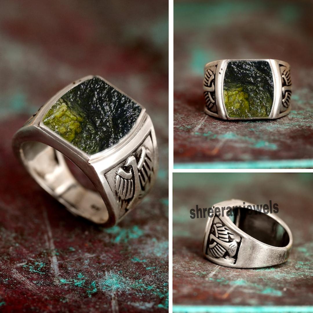 イーグルシルバーモルダバイトリング - ハンドメイドステートメント