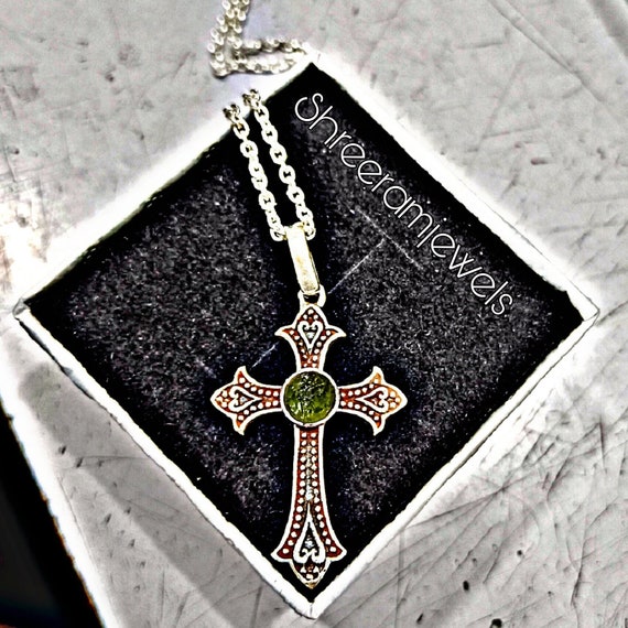 Natural Raw Moldavite Cross Pendant Sliver Cross Necklace Men Cross Pendant Christian Jewelry Boyfriend Gift Gift for Him Gift for Boyfriend Etsy
