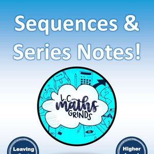 May include: A blue and white graphic with the text "Sequences & Series Notes!" and the logo "L.C. maths GRINDS". The graphic also includes the text "Leaving Cert", "Higher Level", "Follow us on Instagram", and "@lcmathsgrinds".