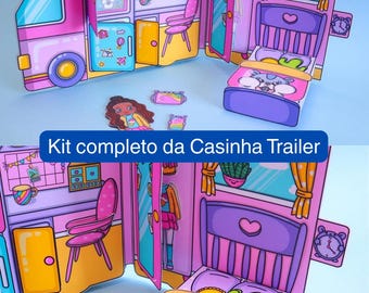 Printable Camper Van Paper Doll House Trailer Dollhouse Kit Pretend Play Girls Kids Craft Activity Instant Download PDF