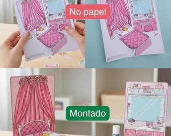 Printable 3D Doll Bedroom Kit Paper Dollhouse Room Pretend Play Girls Print & Build Craft Activity Instant Download PDF