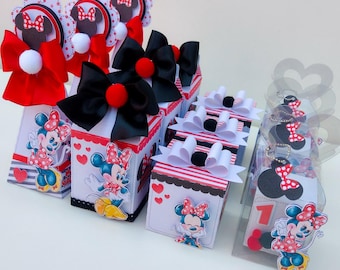 Red Minnie Mouse Party Kit Printable Classic Birthday Decoration Favor Box Bag Topper Girls Party Instant Download Digital