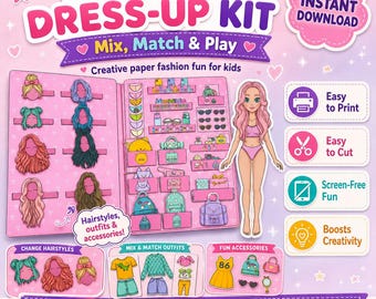 Printable Paper Doll Dress Up Kit Get Ready With Me Fashion Book Quiet Book Girls | Kids Craft Activity Instant Download